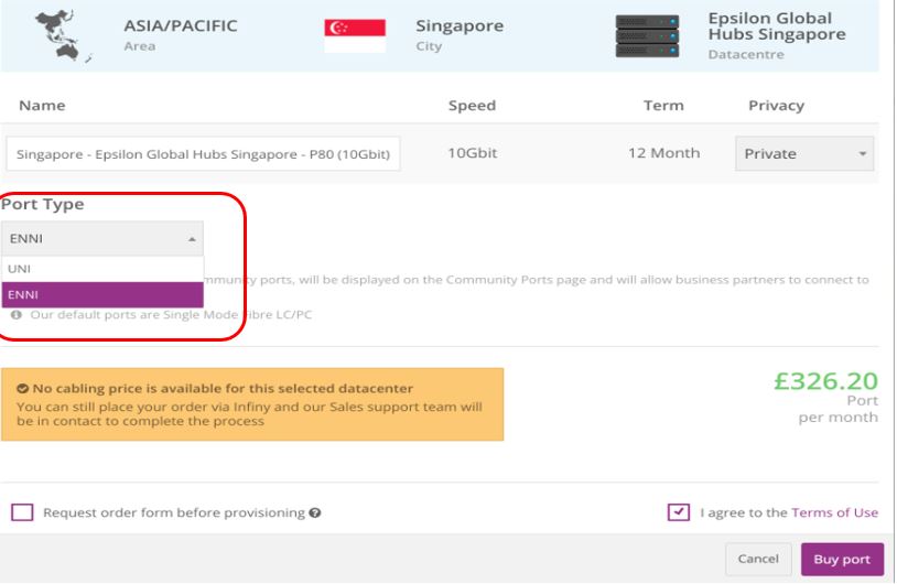 how to select enni and buy port