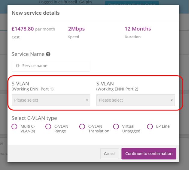 how to svlan and cvlan on infiny