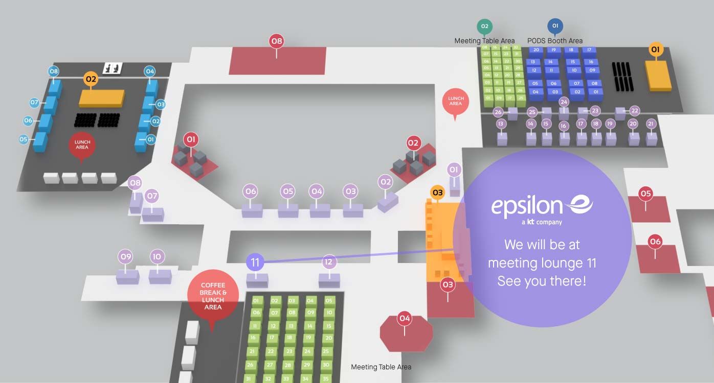 BATIC 2026 event floor map showing Epsilon's meeting lounge 11 location