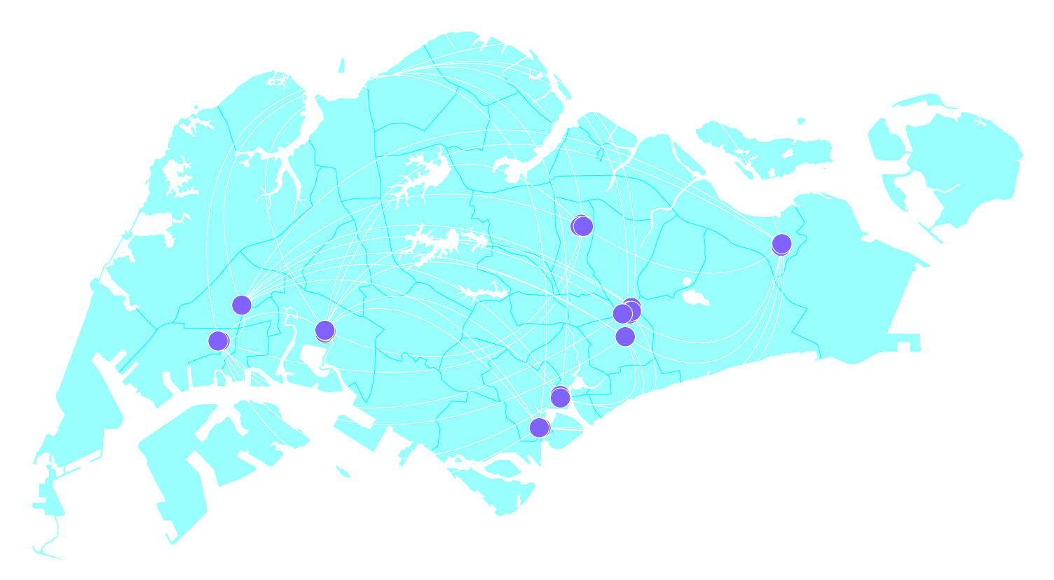 Map of Singapore showing network presence with connectivity points marked