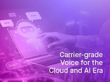 Eguide thumbnail: 'Carrier-grade Voice for the Cloud and AI Era' with hand touching AI interface.